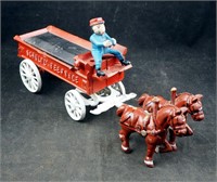 Vintage 15" Cast Iron Horses & Schulltz Beer Wagon