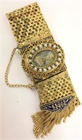 14k Gold Geneva Wrist Watch W/ Hand Painted Cover