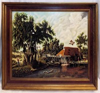 A. Muina Oil On Canvas, Folk Art Farm / Mill