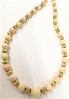 14k Gold And Rose Coral Beaded Necklace