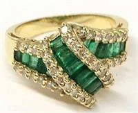 14k Gold Ring With Diamonds And Emeralds