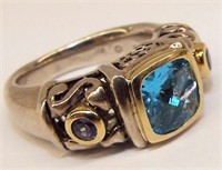 14k Gold And Sterling Silver Ring With Blue Stones