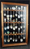 24 Vintage Souvenir Collector Spoons & Display