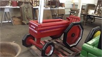 Red wooden planter wide front tractor