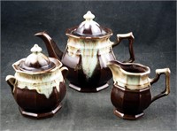 3 Pc Clay Drip Wear Tea Pot  Creamer & Sugar Bowl