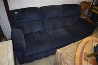 Blue Upholstered Sofa - Ends are Recliners, Middle