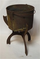 Antique Deep 9" Cast Iron Bean Pot W Stand