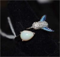 Sterling Silver Hummingbird Ring w/ Opal,