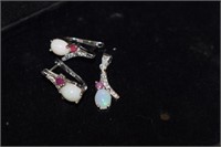 Sterling Silver Earrings and Pendant Set - Rubies,