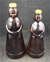 2 Vintage Brown Aunt Jemima Syrup Bottles