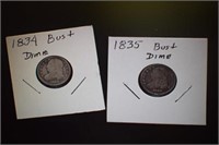 1834 and 1835 Bust Dimes
