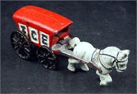 Antique Cast Iron Horse Drawn Ice Deliver Wagon