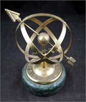 Vintage 7" Brass & Marble Desk Top Sun Dial