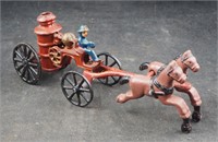 Antique Cast Iron Horse Drawn Fire Wagon & Man