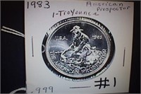1983 1oz .999 Silver Prospector Round