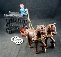 Antique Cast Iron Horse & Circus Wagon Set