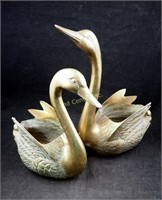 2 Vintage 12' Heavy Brass Swan Open Planters
