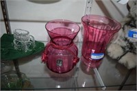 Two Pilgrim Cranberry Glass Vases
