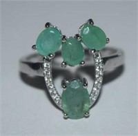 Size 7 Sterling Silver Ring w/ Emeralds and White