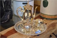 Silver Plated Teapot, Creamer & Sugar Bowl on