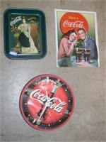 Coca Cola Clock, Coca Cola Tray and Metal Coca