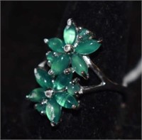 Sterling Silver Ring w/ Chrome Diopside Flowers