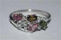 Size 8 Sterling Silver Ring w/ Tourmaline