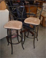 Pair of Metal Barstools w/ Ultra Suede Upholstered