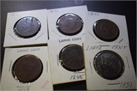 (6) Large Cent Coins - 1837, 39, 43, 45, 49, 51