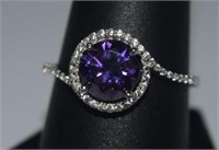 Size 10 Sterling Silver Ring w/ Purple Stone and