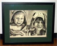 Framed Children Smiling Art Picture