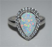 Size 10.5 Sterling Silver Ring w/ Large Opal and