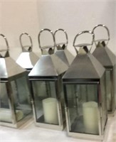 6 Stainless Steel Lanterns w/ Battery Candles
