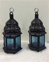 8 New Blue Glass Moroccan Style Lanterns! S11C