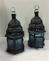 8 Blue Glass Moroccan Style Lanterns NIB! S11C