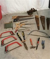 Assorted Tools Including Saws & Vise V10D