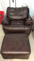 Brown Leather Armchair w/ Ottoman V14