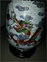 Red dragon cloisonne vase with wood stand! This