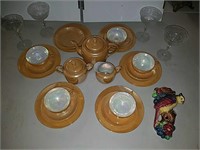 Peach lusterware tea set with plates cups saucers