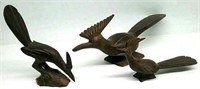 (3) Hand Carved Wooden Road Runners