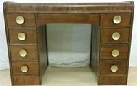 Vintage Waterfall Wood Desk w/ (9) Drawers