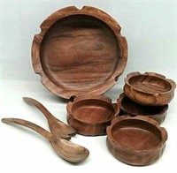 Carved Wood Salad Bowl Set