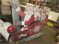 Large Wood Cut-Out Santa in Sleigh Bag of Toys