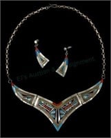 Zuni Sterling Silver Mosaic Jewelry Suite