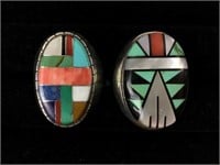 (2) Sterling Silver Mosaic Inlay Rings