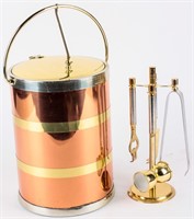 Brass and Copper Ice Bucket and Bar Tool Set