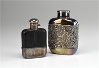 English silver and glass flask with a plate flask