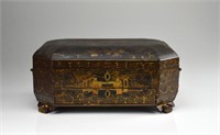 Octagonal Chinese export lacquer footed caddy