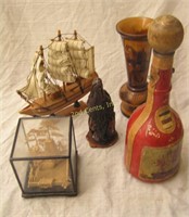 Vintage Bottle & Hand Carved Things