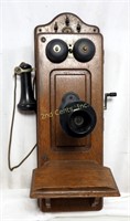 Kellogg Oak Hand Crank Wall Bakelite Telephone